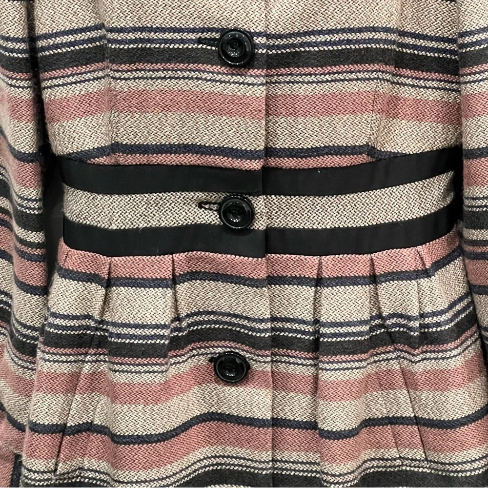 Anthropologie Elevenses Pattern Maker Striped Peacoat Shoulder Bows Size 6 - Picture 7 of 9